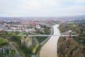 Aerial view of the landmark of Bristol, Clifton Suspension Bridge and Clifton Observatory Royalty Free Stock Photo