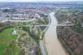 Aerial view of the landmark of Bristol, Clifton Suspension Bridge and Clifton Observatory Royalty Free Stock Photo