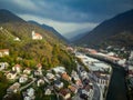 Aerial view of landmark chappel in Idrija,Slovenia Royalty Free Stock Photo