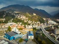 Aerial view of landmark chappel in Idrija,Slovenia Royalty Free Stock Photo