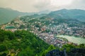 Aerial view of landmark landscape at the hill town in Sapa city with the sunny light