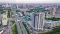 Aerial view of the landscape in a big city with high houses and skyscrapers in the center of Novosibirsk at a summer day. Royalty Free Stock Photo