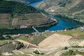 Aerial view of a landscape with buildings and a river in Casal de Loivos Miradouro, Portugal