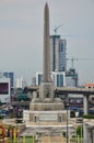 Aerial view landscape cityscape of bangkok city and high building condominium and railway track electric BTS skytrain at Victory