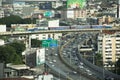 Aerial view landscape cityscape of bangkok city and high building tower condominium and railway track electric BTS skytrain and Royalty Free Stock Photo