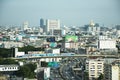 Aerial view landscape cityscape of bangkok city and high building tower condominium and railway track electric BTS skytrain and Royalty Free Stock Photo