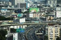 Aerial view landscape cityscape of bangkok city and high building tower condominium and railway track electric BTS skytrain and Royalty Free Stock Photo