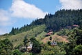 Aerial view landscape cityscape of Kundasang village valley hill and building house home with Gunung Kinabalu mountain at Kota Royalty Free Stock Photo