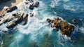 Aerial view landscape of coastline with ocean waves and powerful of sea with seascape canal and rocky coast Royalty Free Stock Photo