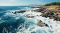 Aerial view landscape of coastline with ocean waves and powerful of sea with seascape canal and rocky coast Royalty Free Stock Photo