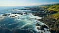 Aerial view landscape of coastline with ocean waves and powerful of sea with seascape canal and rocky coast Royalty Free Stock Photo