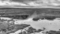 Aerial view landscape of the Godafoss famous waterfall in Iceland. The breathtaking landscape of Godafoss waterfall Royalty Free Stock Photo