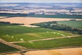 Aerial view of a landscape with irrigated field.