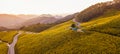 Aerial view landscape of Mountain in Twilight time nature flower Tung Bua Tong Mexican sunflower field ,Mae Hong Son,Thailand Royalty Free Stock Photo