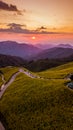 Aerial view landscape of Mountain in Twilight time nature flower Tung Bua Tong Mexican sunflower field ,Mae Hong Son,Thailand Royalty Free Stock Photo