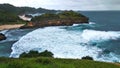 Aerial view landscape ocean wave Kasap Beach in Pacitan East Java Indonesia Royalty Free Stock Photo