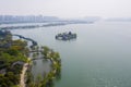 Aerial view of the landscape of the public park in Stone Lake area, with a classic island in Suzhou, China Royalty Free Stock Photo