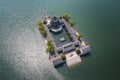 Aerial view of the landscape of the public park in Stone Lake area, with a classic island in Suzhou, China Royalty Free Stock Photo