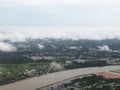 Aerial view of landscape in rainy season with the flood.