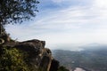 Aerial view landscape and rice field or paddy land from Khao Phraya Doen Thong viewpoint with valley village hill for thai people Royalty Free Stock Photo