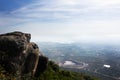 Aerial view landscape and rice field or paddy land from Khao Phraya Doen Thong viewpoint with valley village hill for thai people Royalty Free Stock Photo