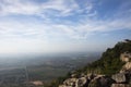 Aerial view landscape and rice field or paddy land from Khao Phraya Doen Thong viewpoint with valley village hill for thai people Royalty Free Stock Photo