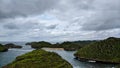 Aerial view landscape rock formation islands Kasap beach in Pacitan East Java Indonesia