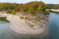 Aerial view of landscape of the rocky coast of Broken Bow lake, Oklahoma, USA. Royalty Free Stock Photo