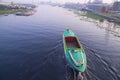 Aerial view Landscape of Sand bulkheads ships with Industrial zone in Sitalakhya River, Narayanganj, Royalty Free Stock Photo