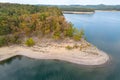 Aerial view of landscape of the surface of the water of Broken Bow lake, Oklahoma, USA. Royalty Free Stock Photo