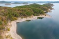 Aerial view of landscape of the surface of the water of Broken Bow lake, Oklahoma, USA. Royalty Free Stock Photo