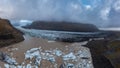 Aerial view landscape of Svinafellsjokull Glacier in Vatnajokull National Park in Iceland 16:9 panorama Royalty Free Stock Photo