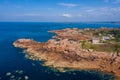 Aerial view of the landscapes and seascapes of Cote de Granit Rose Rose coast near Lannion, Coastline in Phare de Men Ruz, Britt Royalty Free Stock Photo