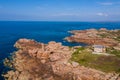 Aerial view of the landscapes and seascapes of Cote de Granit Rose Rose coast near Lannion, Coastline in Phare de Men Ruz, Britt Royalty Free Stock Photo