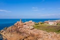 Aerial view of the landscapes and seascapes of Cote de Granit Rose Rose coast near Lannion, Coastline in Phare de Men Ruz, Britt Royalty Free Stock Photo