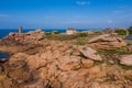 Aerial view of the landscapes and seascapes of Cote de Granit Rose Rose coast near Lannion, Coastline in Phare de Men Ruz, Britt Royalty Free Stock Photo