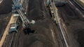 Aerial view large bucket wheel excavators in a lignite mine