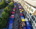 Aerial view of a large crowd of people walking together down a road in Kajang, Malaysia