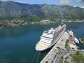 Aerial view of large cruise ship near the pier Royalty Free Stock Photo