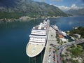 Aerial view of large cruise ship near the pier Royalty Free Stock Photo