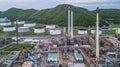 Aerial view of large fuel storage tanks at oil refinery industrial zone, White oil storage tanks farm. Royalty Free Stock Photo