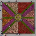 Aerial view of a large, geometric flower arrangement in a pattern resembling a Union Royalty Free Stock Photo