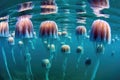 aerial view of a large group of jellyfish swimming together Royalty Free Stock Photo