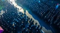 An aerial view of large group of police officers. Generative AI