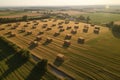 aerial view of a large hay bale maze in a sunny field