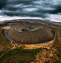 Large Hverfjall volcano crater is Tephra cone or Tuff ring volcano on gloomy day in Myvatn area at Iceland Royalty Free Stock Photo
