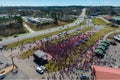 Aerial view of the large Indian crowd at the Holi Festival