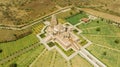 Aerial view of the large Khodaldham Temple complex situated in a lush green valley Royalty Free Stock Photo