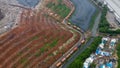 Aerial View. Large landfills like mountains. the tractor take garbage on landfills at Bekasi - Indonesia