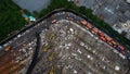 Aerial View. Large landfills like mountains. the tractor take garbage on landfills at Bekasi - Indonesia